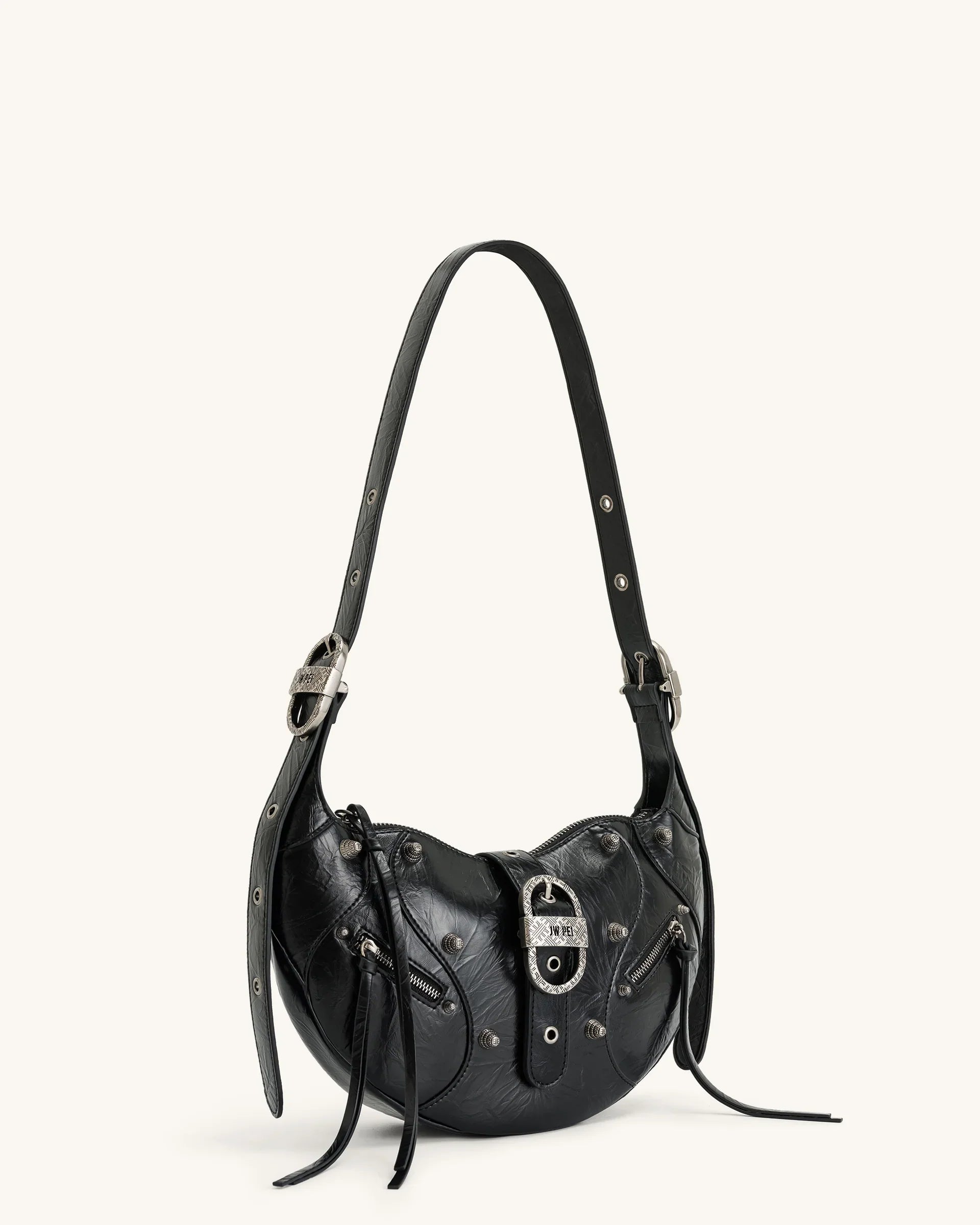 Tessa Crushed Shoulder Bag - Black