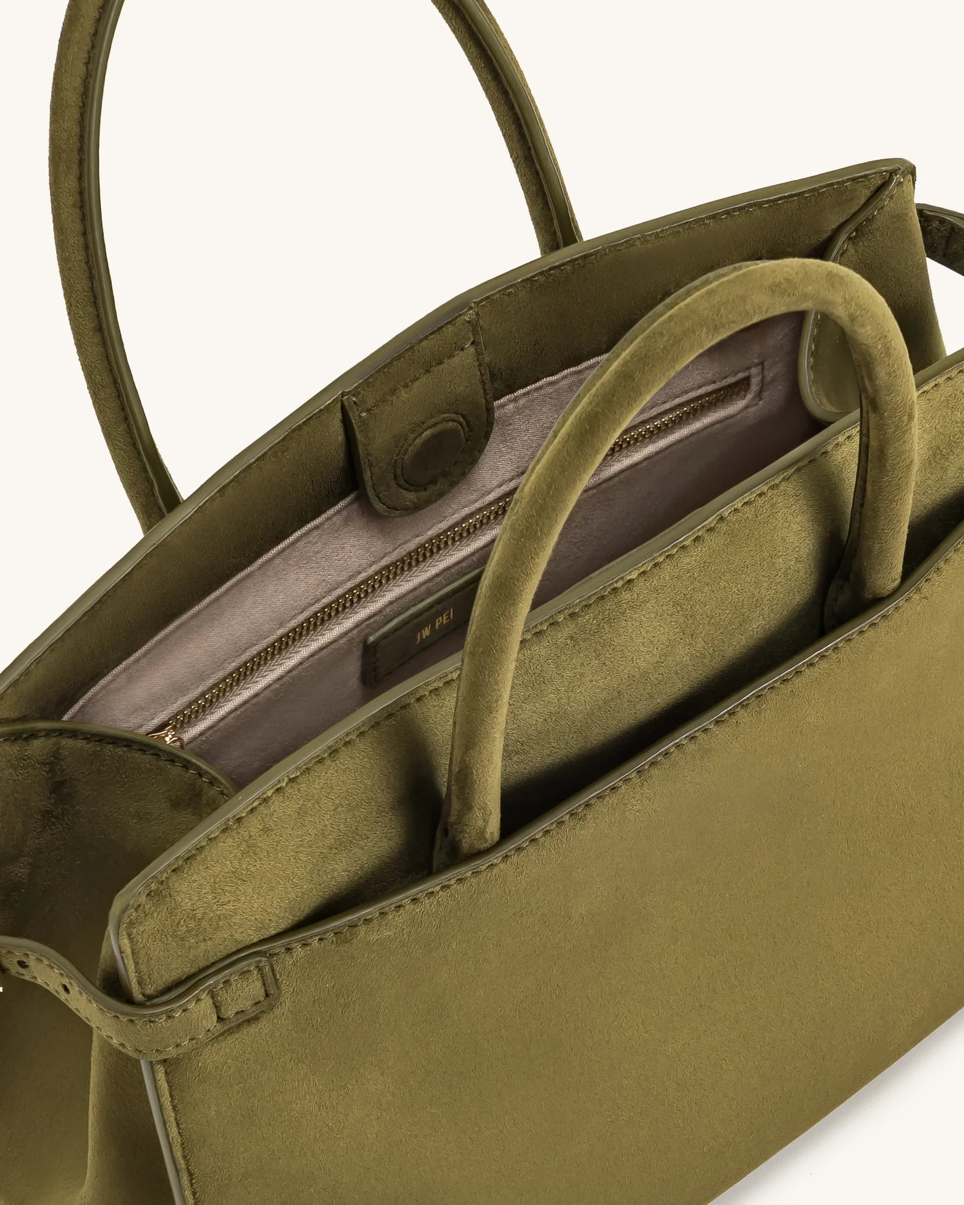 Saige Faux Suede Tote Bag - Olive Green