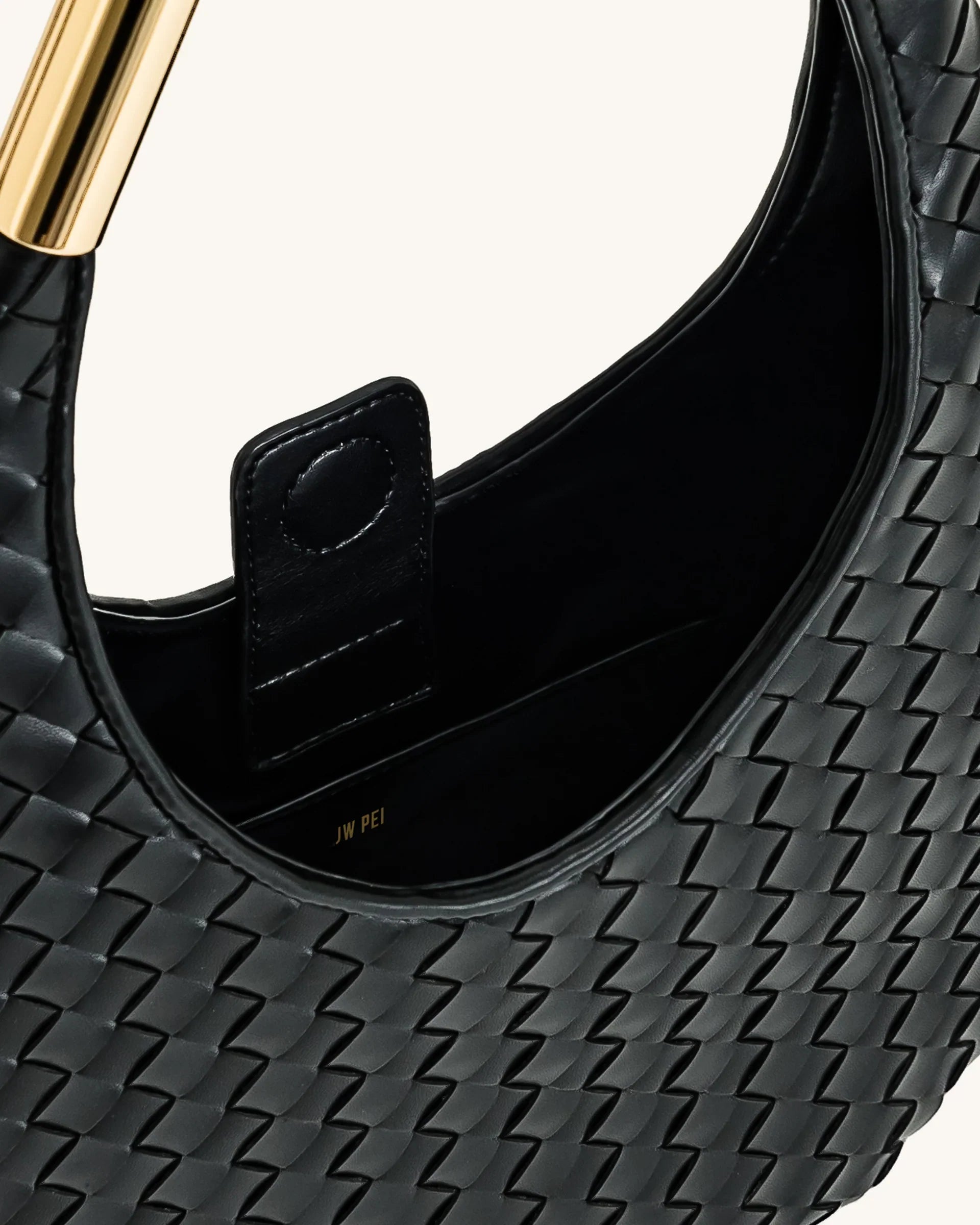 Olivia Hand-Woven Metal Handle Hobo Bag - Black