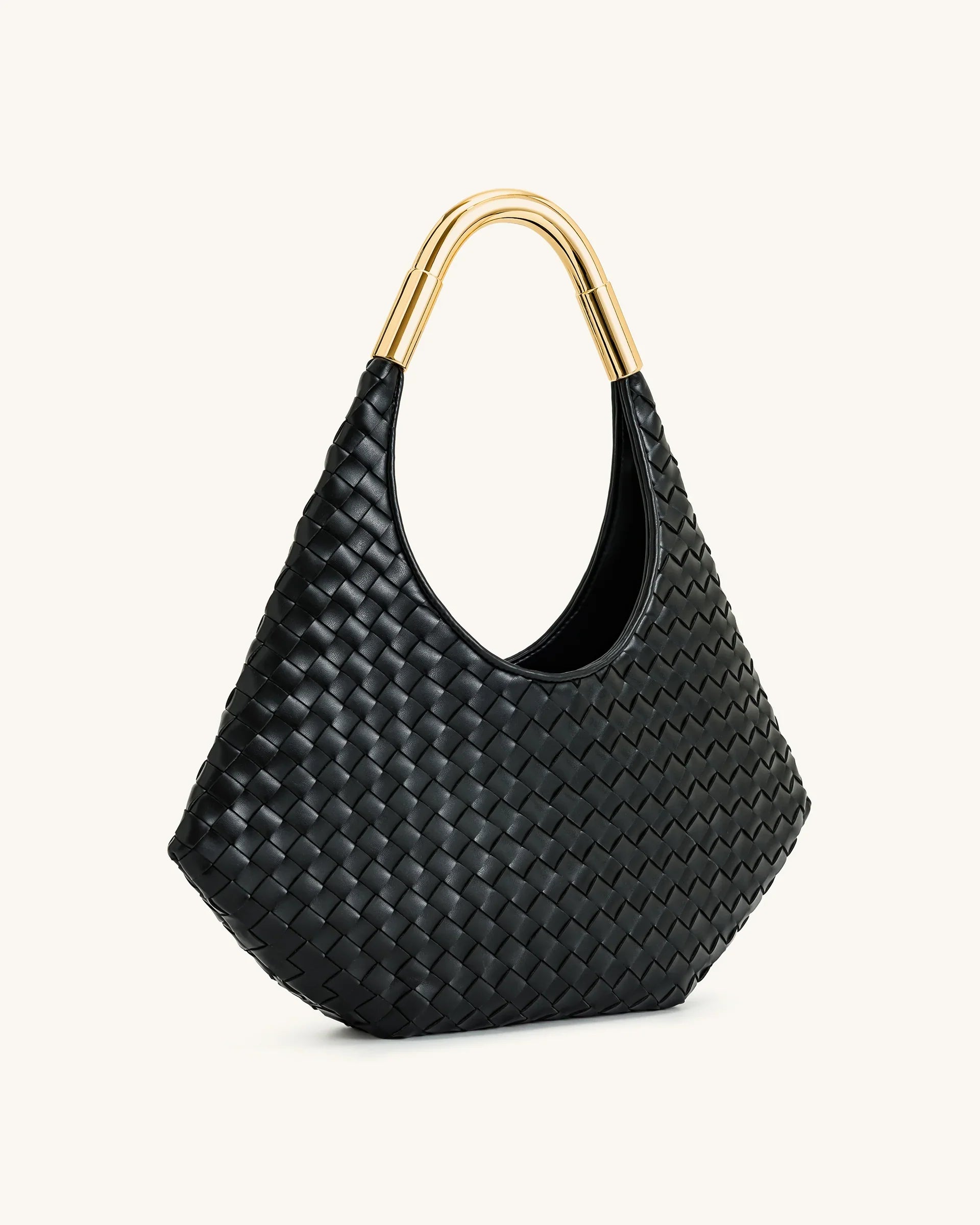 Olivia Hand-Woven Metal Handle Hobo Bag - Black