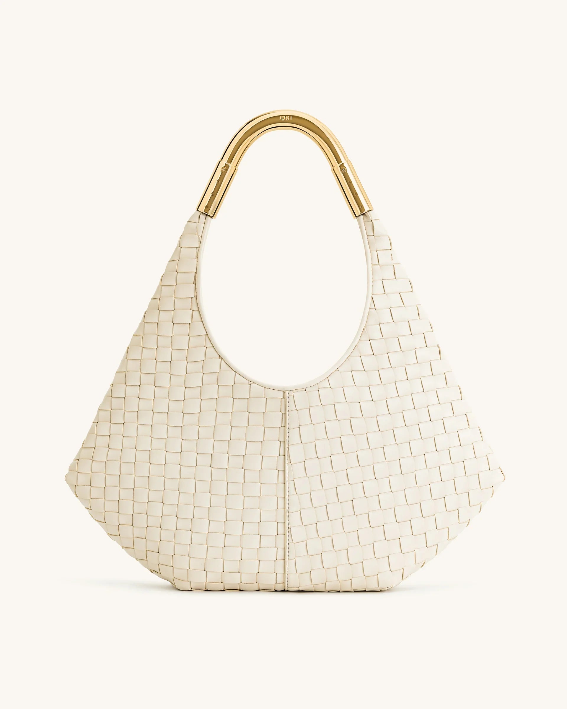 Olivia Hand-Woven Metal Handle Hobo Bag - White