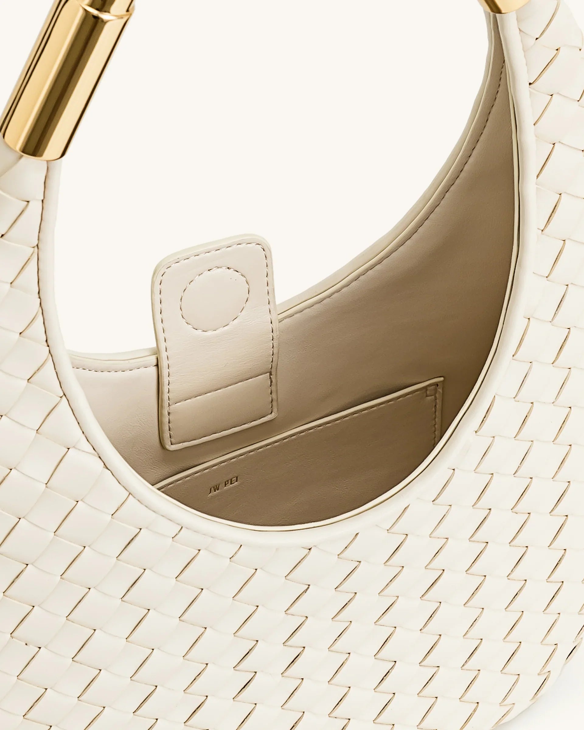 Olivia Hand-Woven Metal Handle Hobo Bag - White