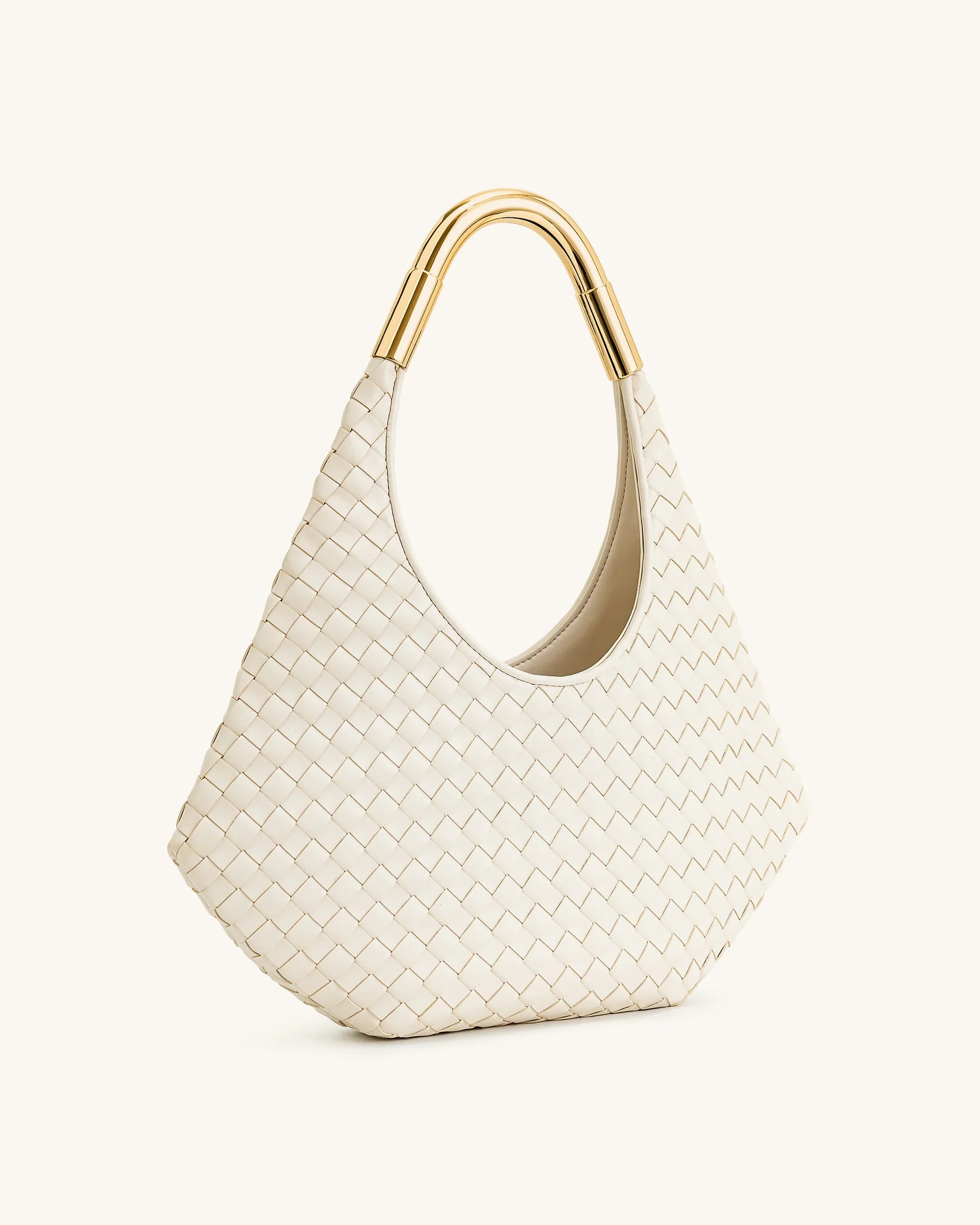 Olivia Hand-Woven Metal Handle Hobo Bag - White