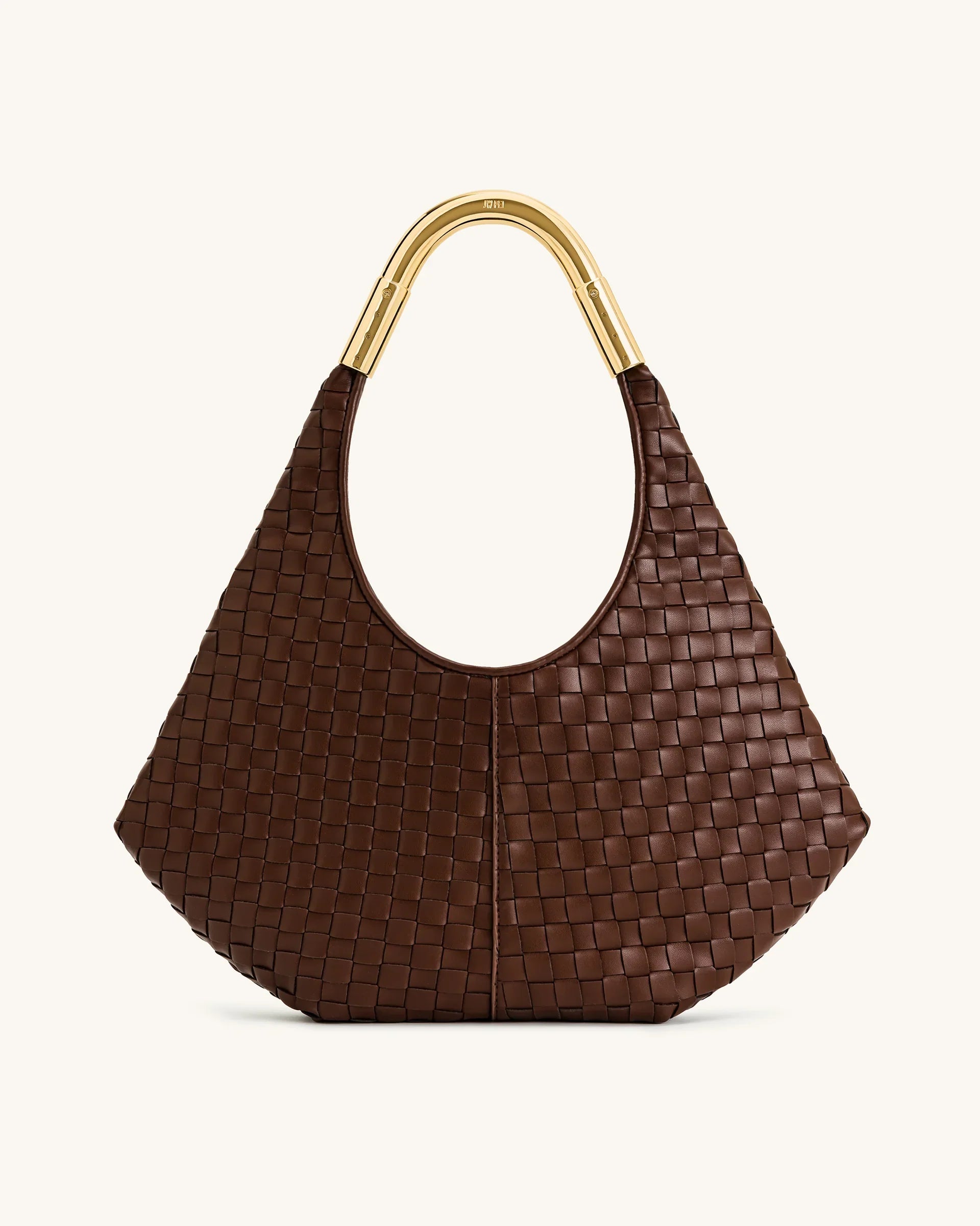 Olivia Hand-Woven Metal Handle Hobo Bag - Brown