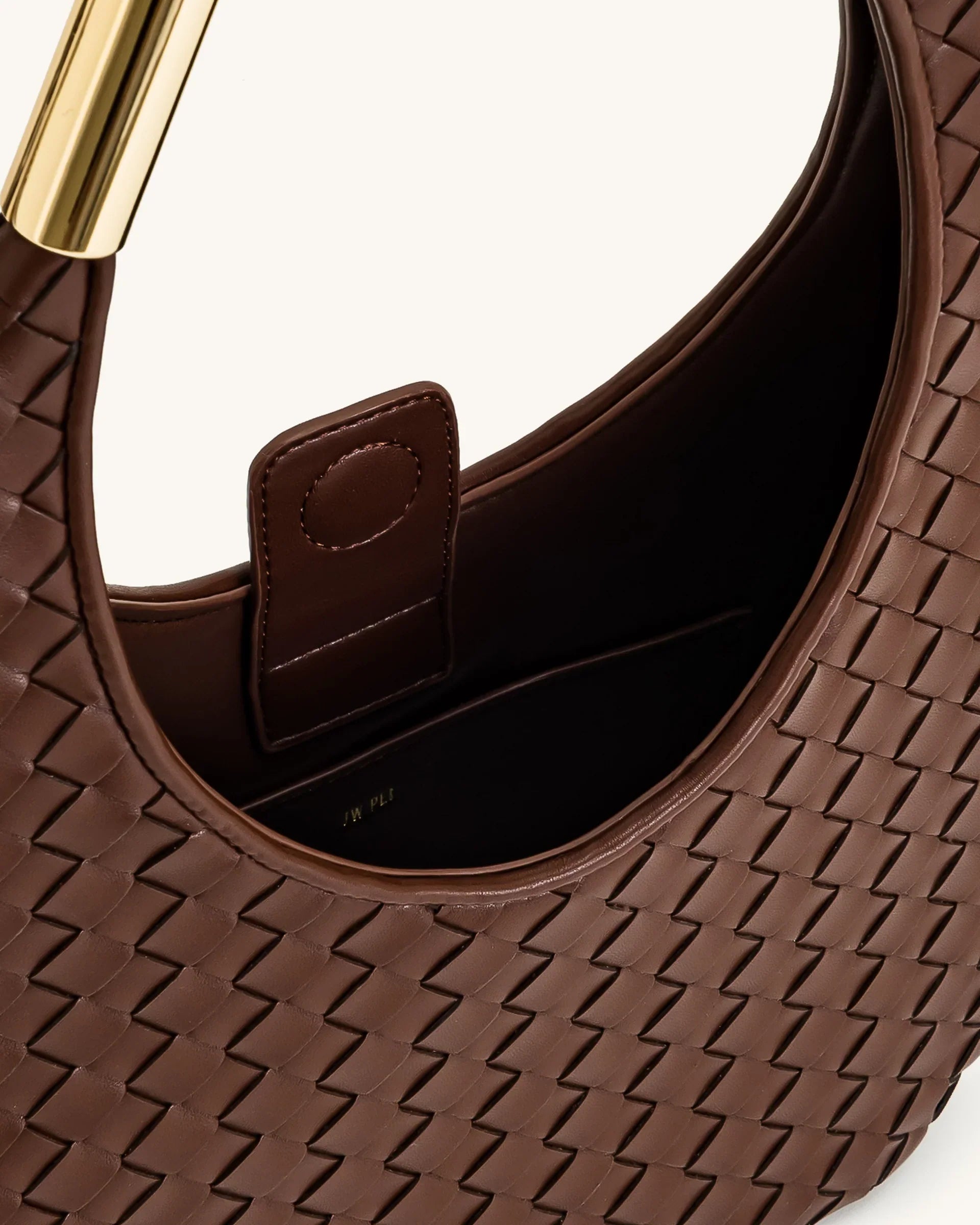 Olivia Hand-Woven Metal Handle Hobo Bag - Brown