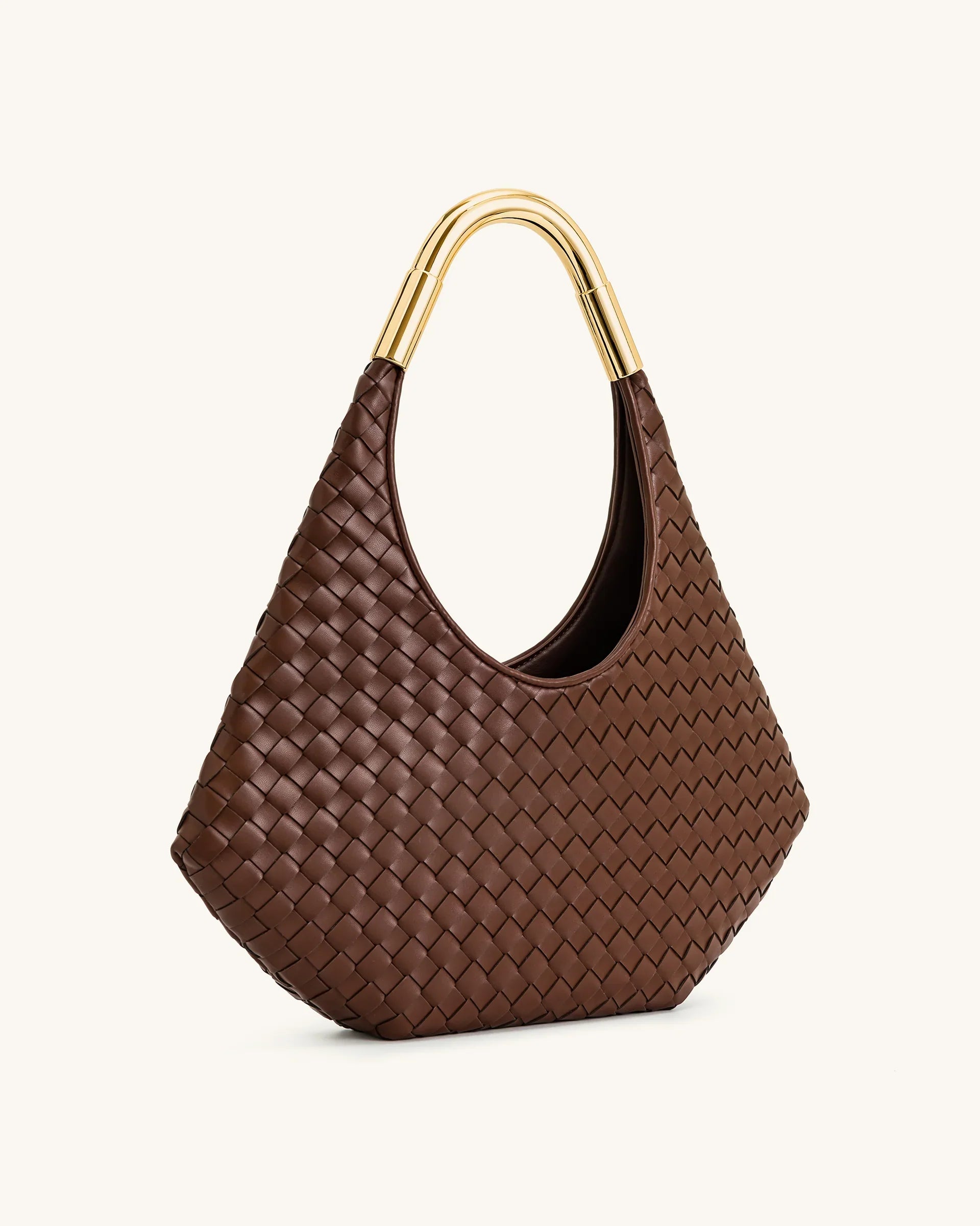 Olivia Hand-Woven Metal Handle Hobo Bag - Brown
