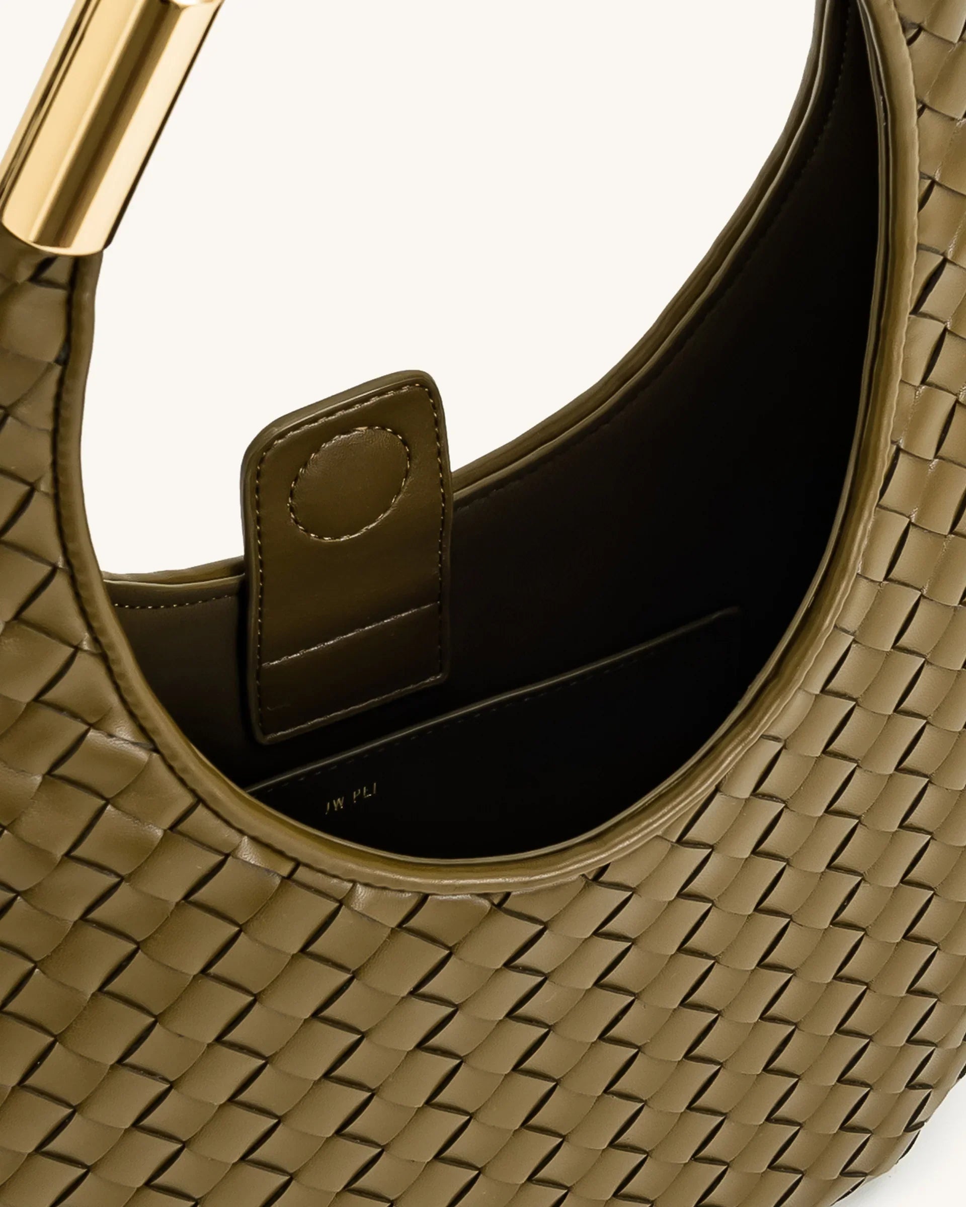 Olivia Hand-Woven Metal Handle Hobo Bag - Olive Green