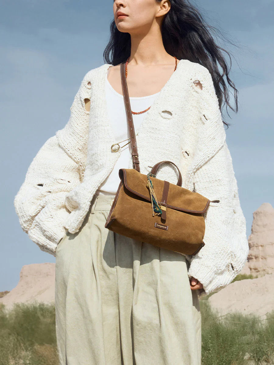 Small Shan Satchel Bag - Ochre Suede