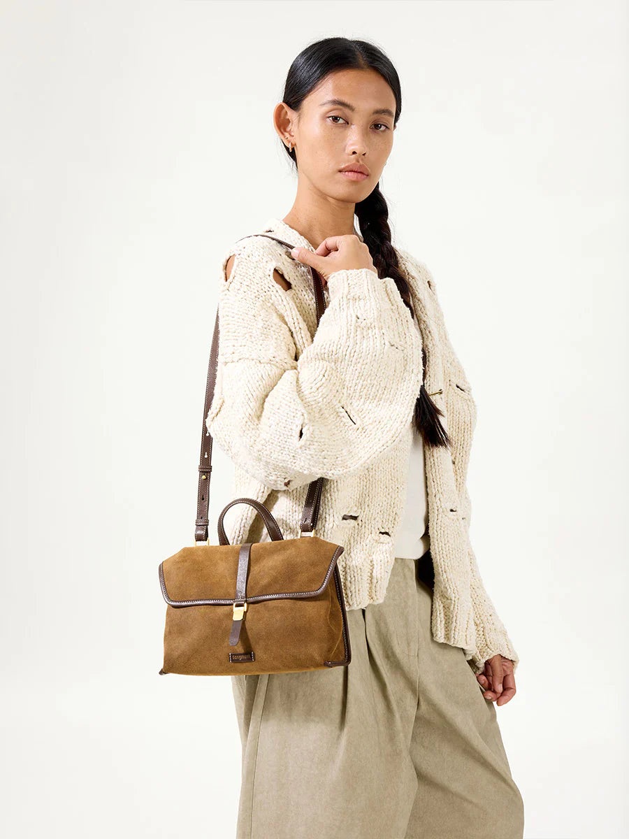 Small Shan Satchel Bag - Ochre Suede