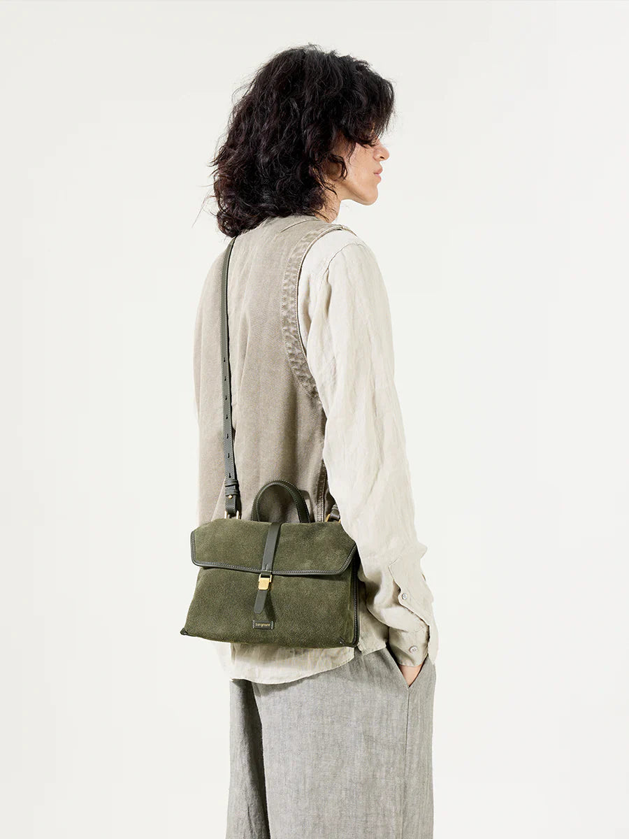 Small Shan Satchel Bag - Olive Suede