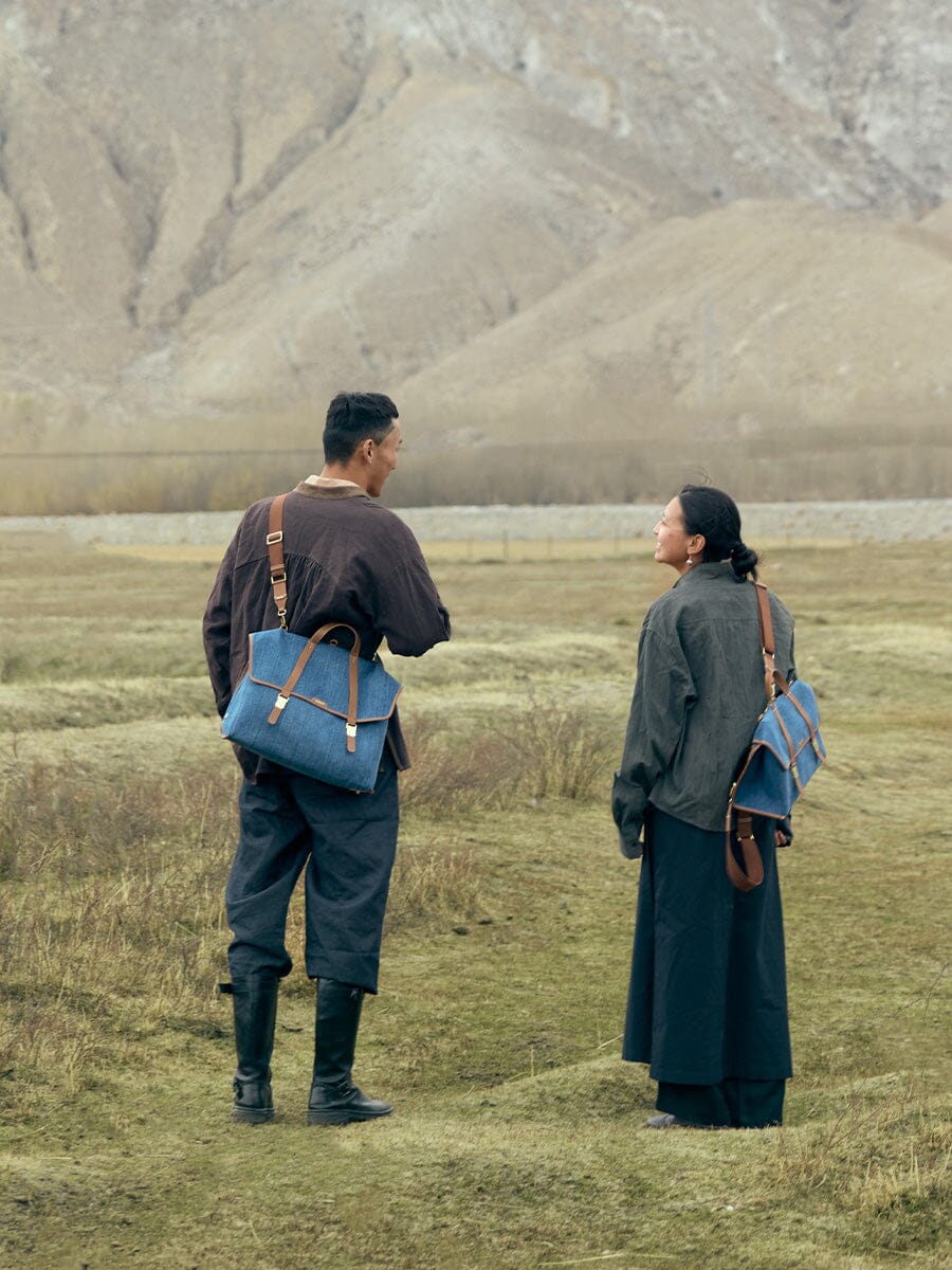 The Large Shan Briefcase - Denim