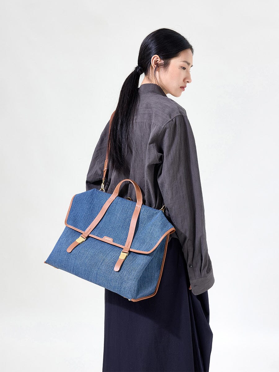 The Large Shan Briefcase - Denim