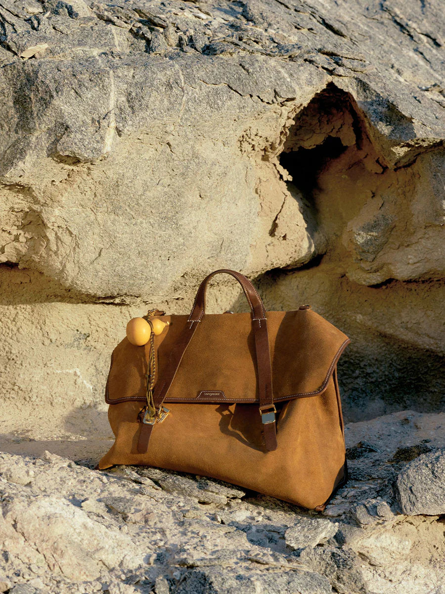The Large Shan Briefcase - Ochre Suede