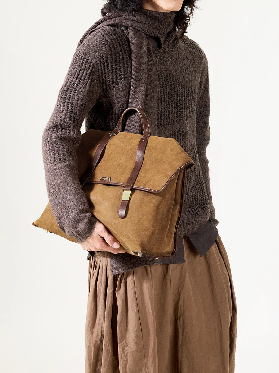 The Large Shan Briefcase - Ochre Suede