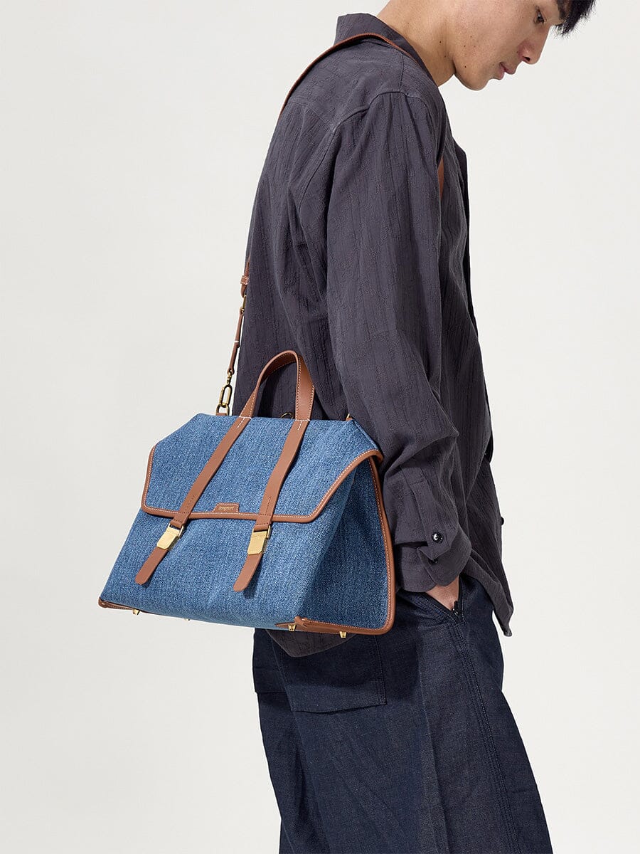 The Small Shan Briefcase - Denim