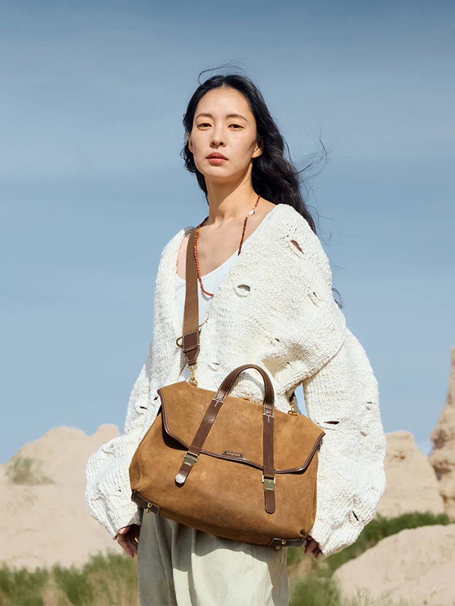 The Small Shan Briefcase - Ochre Suede