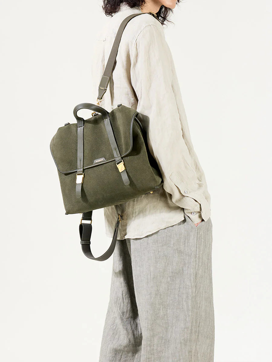 The Small Shan Briefcase - Olive Suede