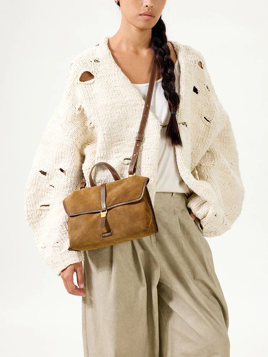 Small Shan Satchel Bag - Ochre Suede