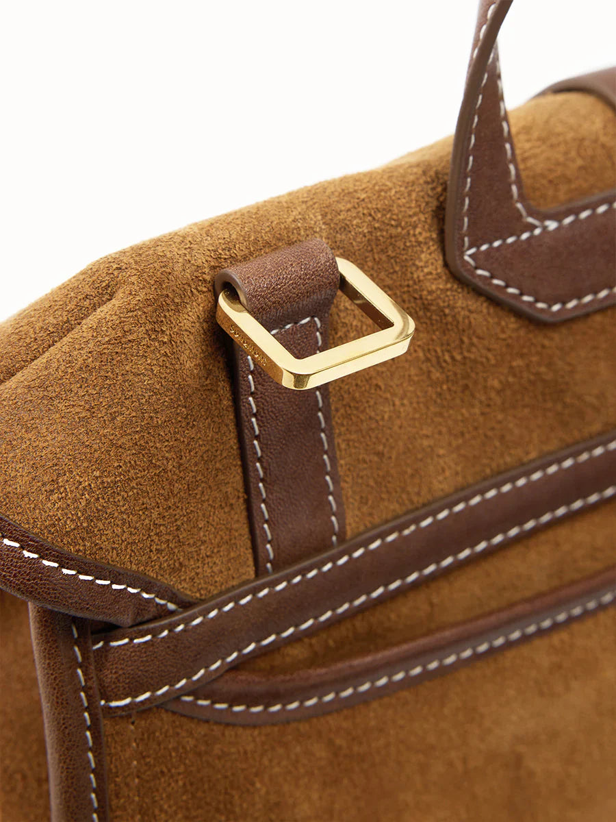 Small Shan Satchel Bag - Ochre Suede