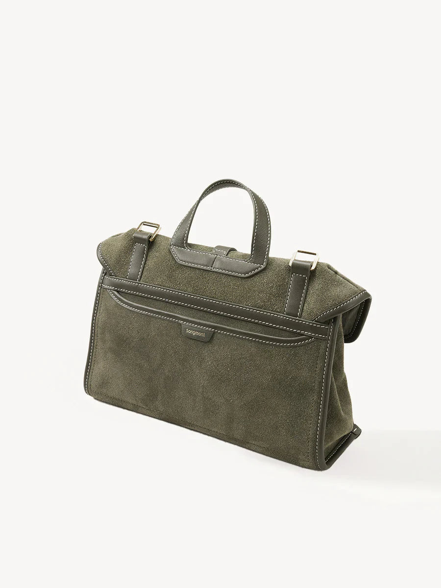Small Shan Satchel Bag - Olive Suede