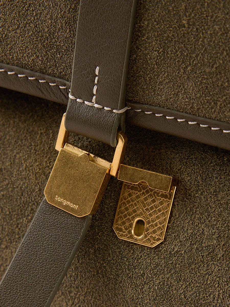 Small Shan Satchel Bag - Olive Suede